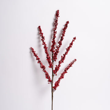 28 Inch Red Frosted Berry Cluster Branch
