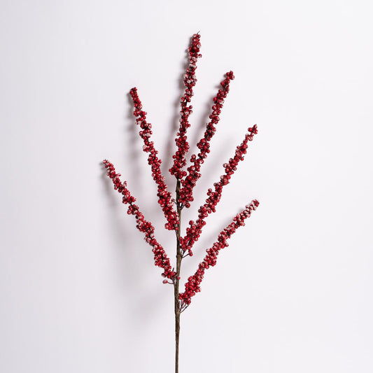 28 Inch Red Frosted Berry Cluster Branch
