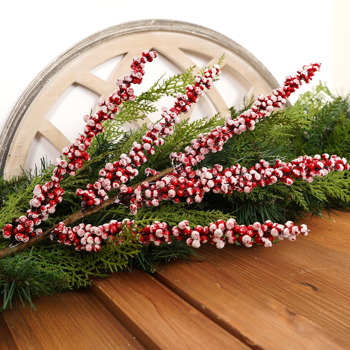 28 Inch Red Frosted Berry Cluster Branch - Christmas Place