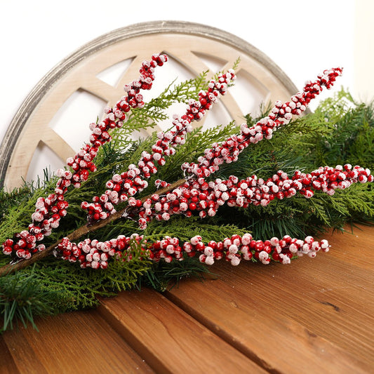 28 Inch Red Frosted Berry Cluster Branch - Christmas Place