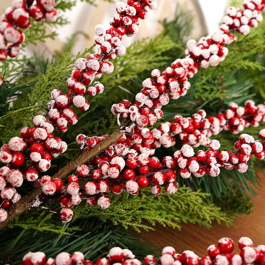 28 Inch Red Frosted Berry Cluster Branch - Christmas Place