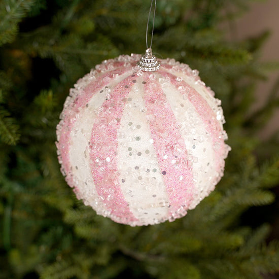 Pink Iced Stripe Ball Ornament - Christmas Place