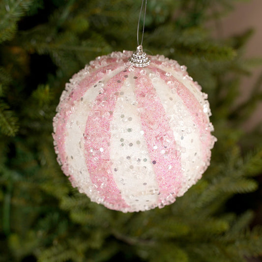 Pink Iced Stripe Ball Ornament - Christmas Place