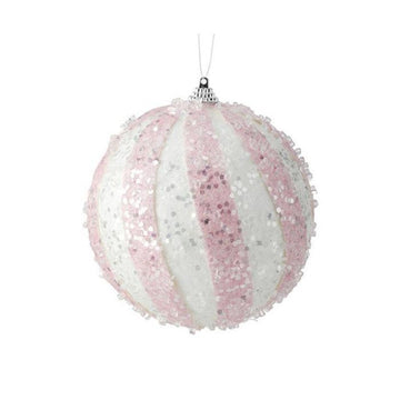 Pink Iced Stripe Ball Ornament