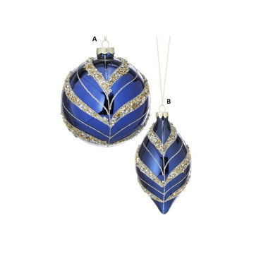 Glass Blue Gold Stripe Ball Finial Ornament