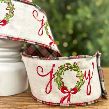 4 Inch Joy Wreath Ribbon - Christmas Place