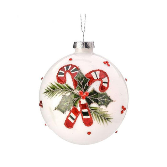 Glass Pearl Candy Cane Ball Ornament