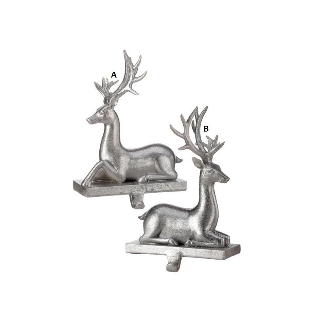 7.5In Silver Sleek Deer Stocking Holder - Christmas Place