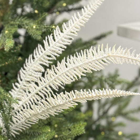 35In White Glitter Fern Spray