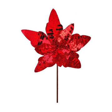 24In Red Mirrored Poinsettia Stem