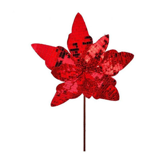 24In Red Mirrored Poinsettia Stem