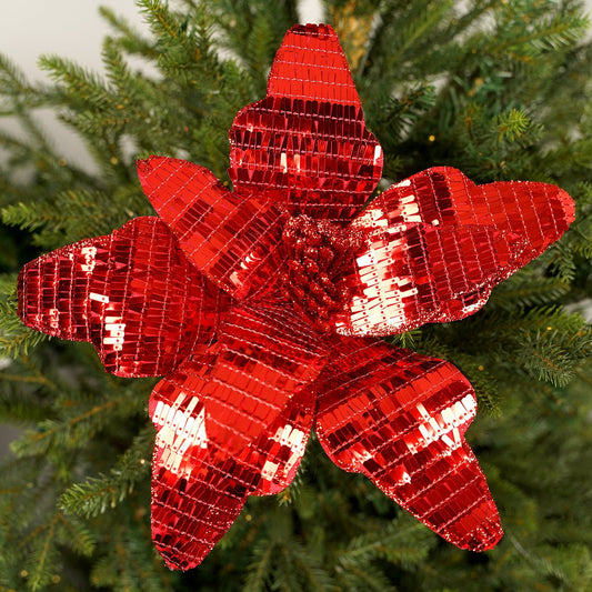 24In Red Mirrored Poinsettia Stem - Christmas Place
