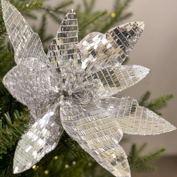 Silver Mirrored Poinsettia Stem