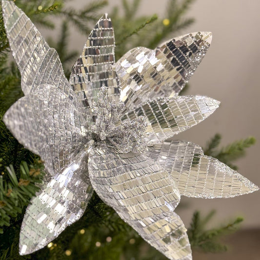 Silver Mirrored Poinsettia Stem