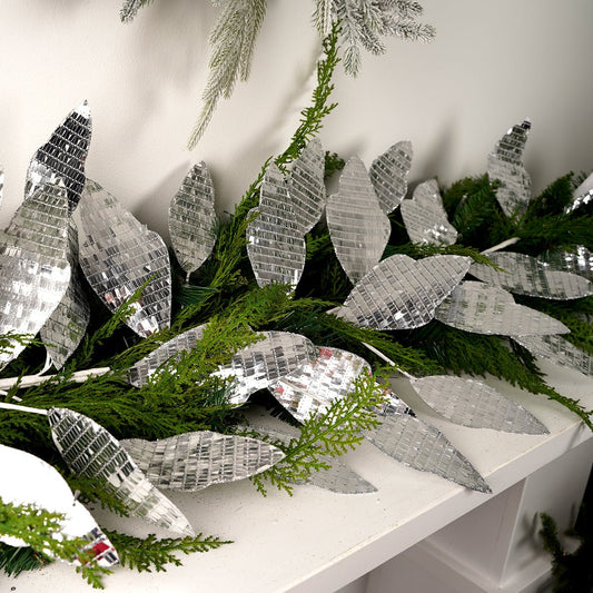 48In Silver Mirrored Leaf Garland - Christmas Place