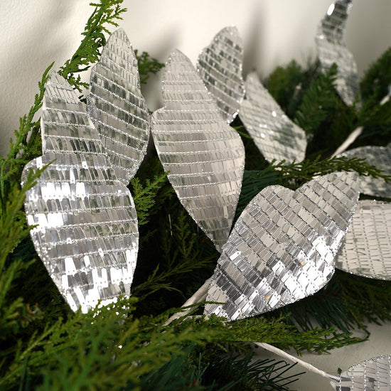 48In Silver Mirrored Leaf Garland - Christmas Place