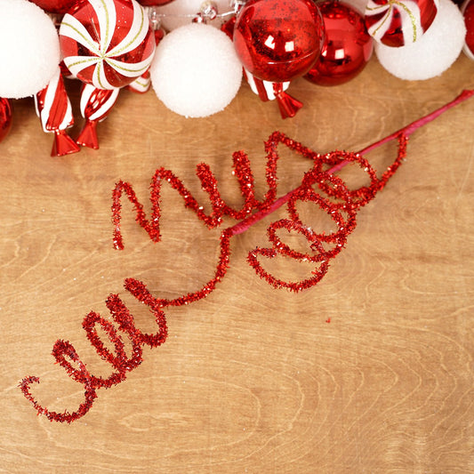 28In Red Glitter Curly Spray - Christmas Place