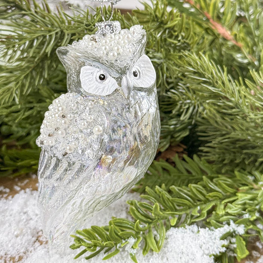 Glass Winter Owl Ornament