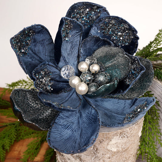 Deflt Blue Iced Winter Magnolia Stem - Christmas Place