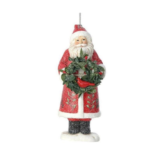 Santa With Holly Wreath Ornament