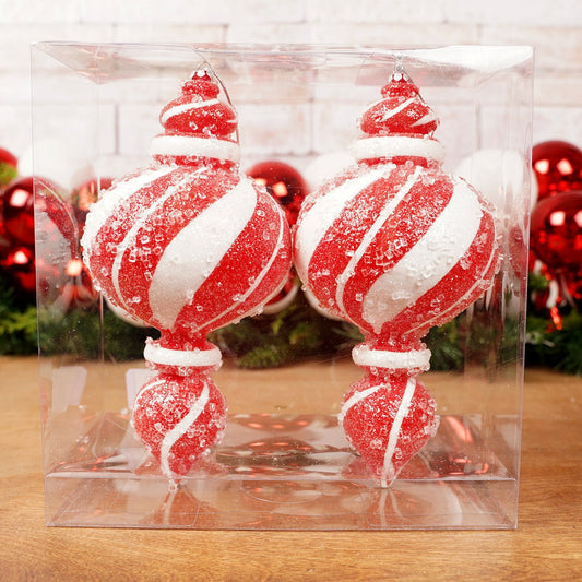 Sugar Peppermint Finial Ornament Box Of 2 - Christmas Place