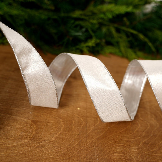 White Silver Velvet Metallic Back Ribbon - Christmas Place