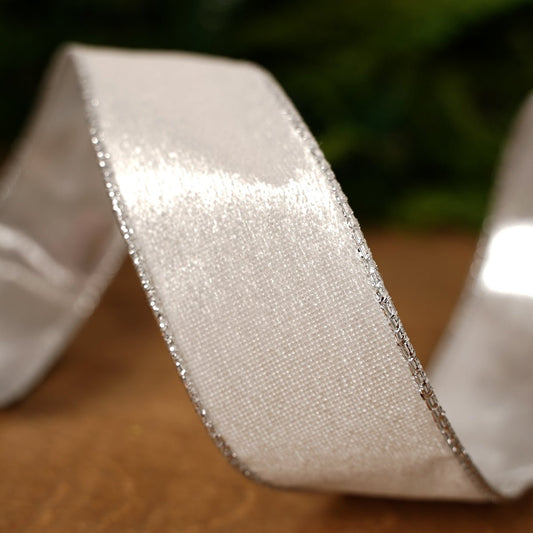 White Silver Velvet Metallic Back Ribbon - Christmas Place