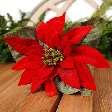 23In Red Royalty Velvet Poinsettia Stem - Christmas Place