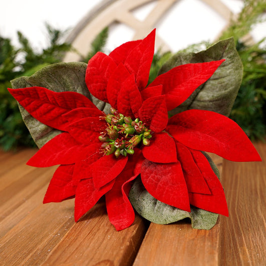 23In Red Royalty Velvet Poinsettia Stem - Christmas Place