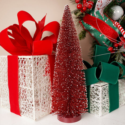 15 Inch Red Snow Tip Bristle Tree - Christmas Place