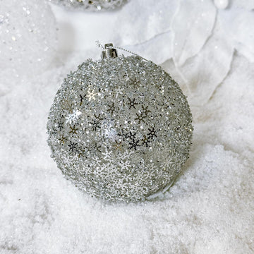 4 Inch Silver Snowflake Ball Ornament