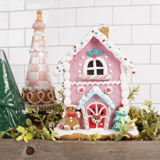 LED Pink Pastel Sweets Gingerbread House - Christmas Place