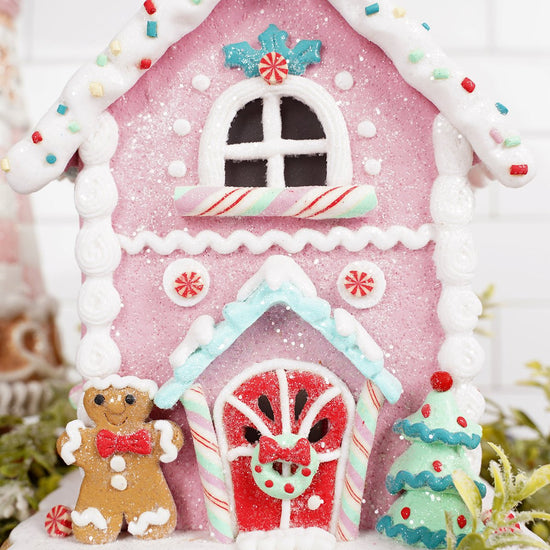 LED Pink Pastel Sweets Gingerbread House Gingerbread Man - Christmas Place