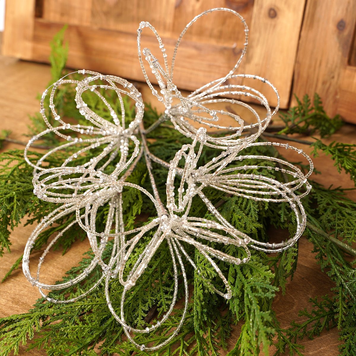 18In Silver Bead Flower Spray - Christmas Place