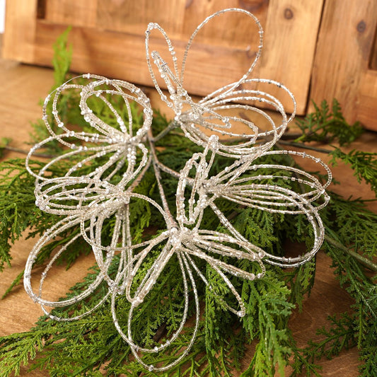 18In Silver Bead Flower Spray - Christmas Place