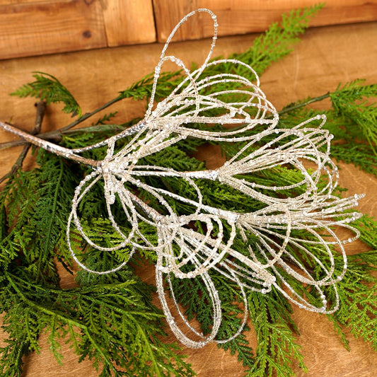 18In Silver Bead Flower Spray - Christmas Place