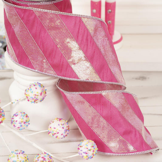 Dark Pink Candy Stripe Ribbon 4in x 5yd