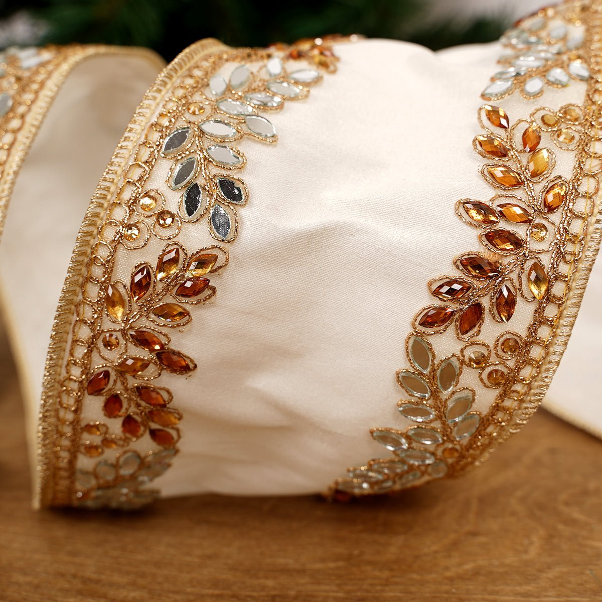Ivory Gold Jewel Ribbon - Christmas Place