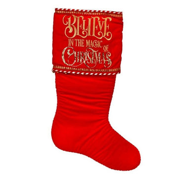 56in Red Gold Velvet Believe Stocking