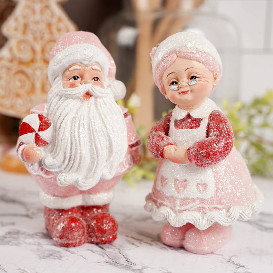 Red Pink Santa Mrs Claus Christmas Figures - Christmas Place