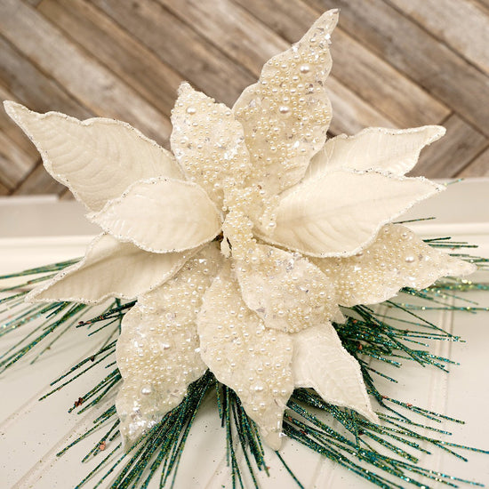 22In Ivory Pearl Velvet Poinsettia - Christmas Place
