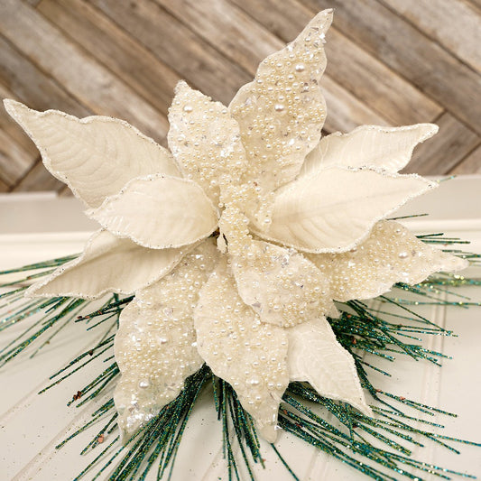 22In Ivory Pearl Velvet Poinsettia - Christmas Place