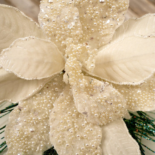 22In Ivory Pearl Velvet Poinsettia - Christmas Place
