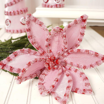 22In Pink Red Candy Glitter Poinsettia Flower