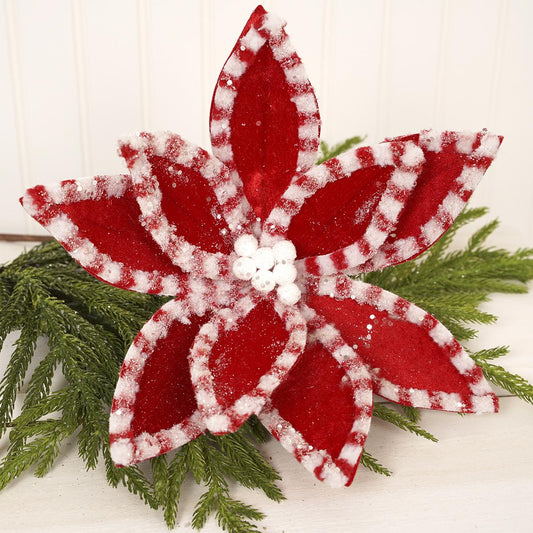 22In Red White Candy Glitter Poinsettia Flower
