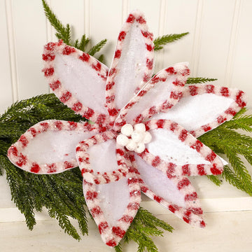 22In White Red Glitter Poinsettia Flower