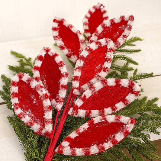 27In Red White Candy Leaf Spray