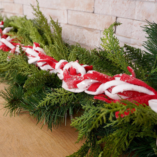 44Inch Red White Felt Glitter Garland - Christmas Place