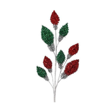 29In Red Green Tinsel Bulb Spray