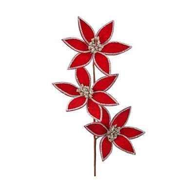 24In Red Silver Velvet Poinsettia Stem - Christmas Place